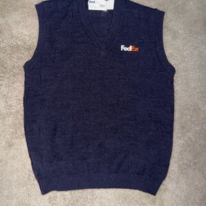 Dex Navy V-Neck Sleeveless Sweater Vest with FedEx Logo